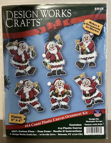 Design Works Kunststoff Leinwand Ornament Kit 3"X4" Set 6-Weihnachtsmann mit Glocken (14 Stück) - Bild 1 von 5