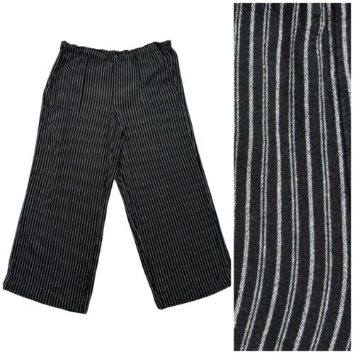 Pantaloni Time & Tru misto lino gamba larga crop pull on B&W a righe donna L Beachy