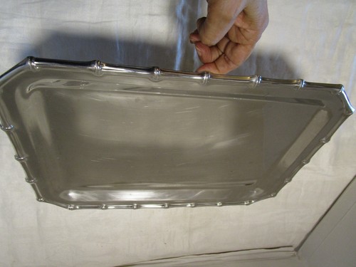 Vintage Farberware Stainless Steel Serve Tray Bamboo rim design rectangular 1980 - Picture 15 of 21