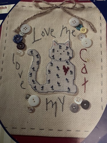 Cat Counted Cross Stitch Plaid Stitched Impression Love My 21860 vtg 1995 kit - Picture 2 of 3