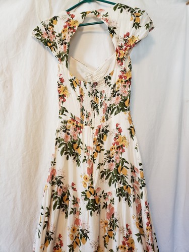 Reformation Dress Size 6 Floral on Ivory Lined Mayah Cap Sleeves Sweetheart Neck - Picture 8 of 19