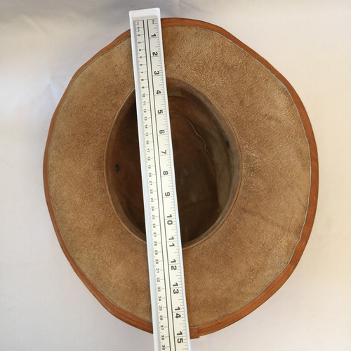 VTG WESTERN LEATHER HAT MENS S 22" COWBOY OUTBACK BROWN STUDDED BOHO MADE USA - Picture 14 of 23