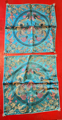 Vintage Seide asiatisch blau Blumen Drache 18" x 18" Kissenbezüge Bezüge - Bild 1 von 13