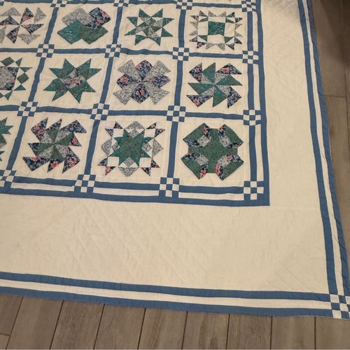 Vintage Handarbeit maschinengenähter Quilt 83x93 Full/Queen blau weiß - Bild 3 von 15