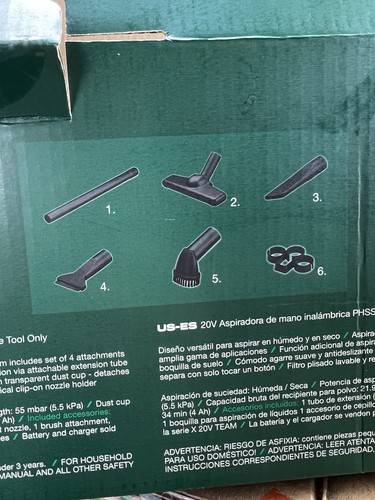 Parkside 20V Cordless Hand-Held Vacuum Cleaner - w/Tools - NO BATTERY - NIB - Picture 3 of 7