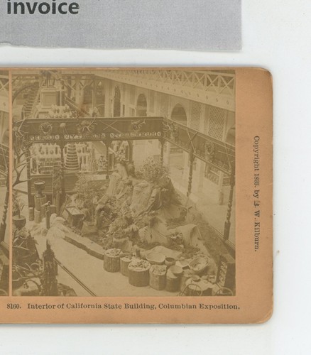 Interior Edificio Estatal de California Feria Mundial Chicago 1893 Kilburn Stereoview - Imagen 1 de 2