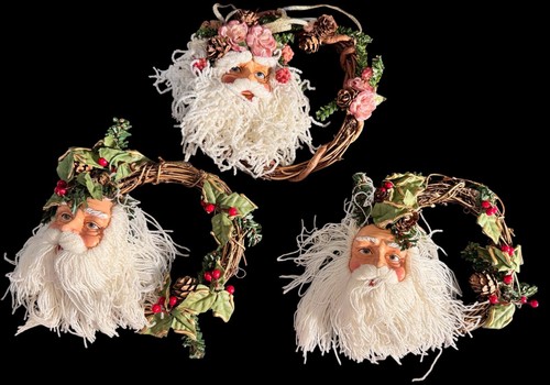 Vintage Weihnachtsmann Kopf Kranz Weihnachtsschmuck/Wandhänger Menge 3 Wohndeko 5" - Bild 1 von 7