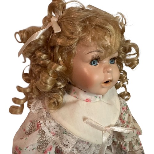 Vintage World Bazaars 11.5" Porcelain Victorian Doll Blonde Curly Hair Sitting - Picture 3 of 19