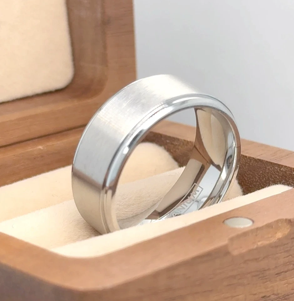 Marido Regalos de San Valentín 9 mm Plata Titanio Propuesta Anillo Cepillado Banda Brillante Foto 4 de 4