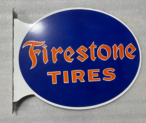 FLANGE DOUBLE SIDED FIRESTONE TIRES PORCELAIN ENAMEL GAS & OIL SIGN 21.5X16"DSP. - Picture 2 of 2
