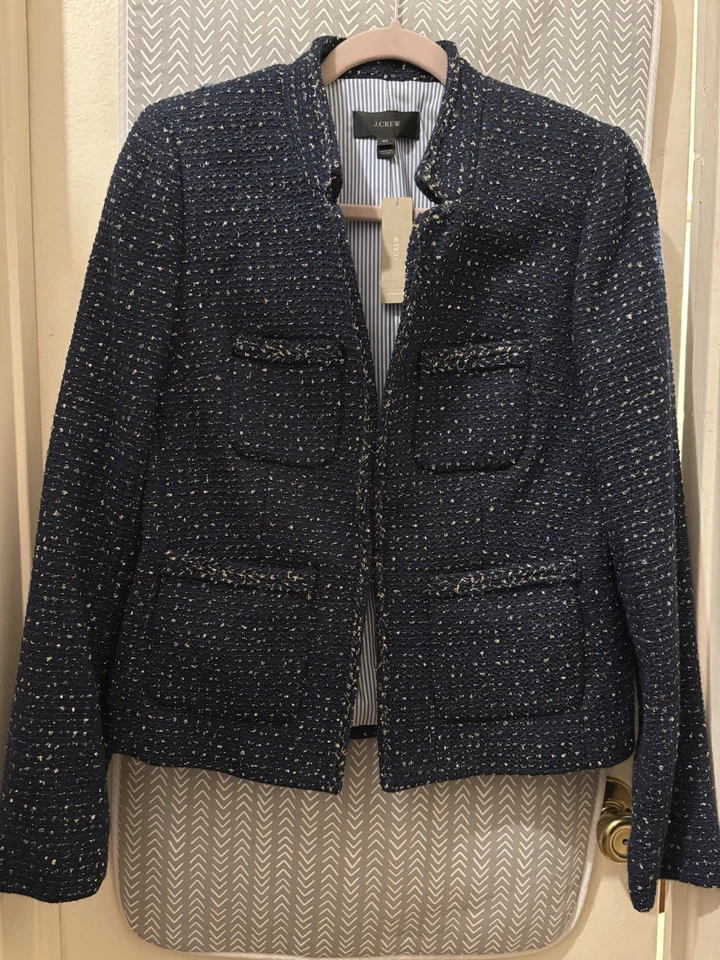 Новый с Ярлыками $198 J. Crew металлический Твид куртка с передними карманами размер высокий 4T темно-синий женщин - Изображение 4 из 4