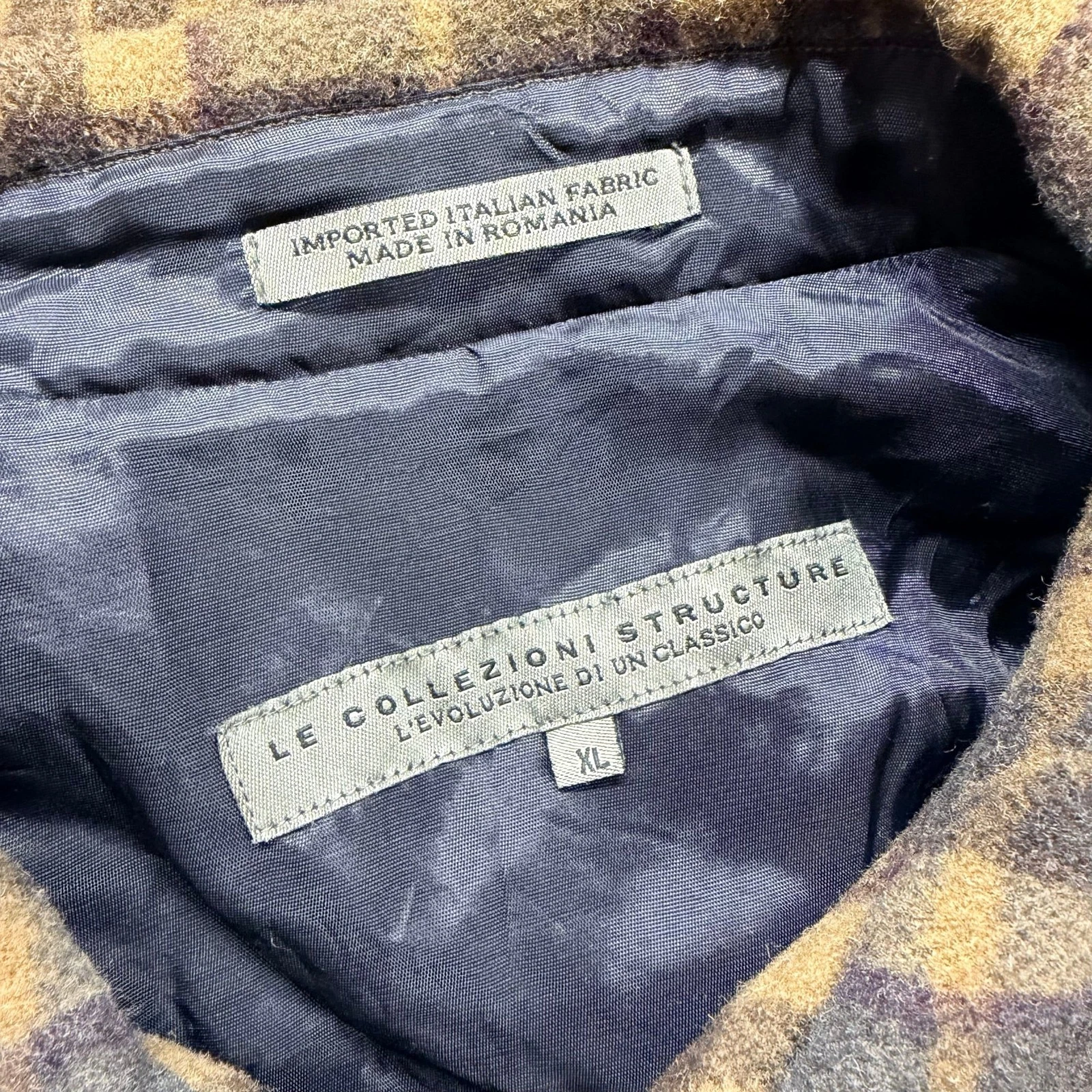 Le Collezioni Structure XL Wool Shirt 3 Pocket Plaid Jacket Italian XL Brown - product detail image 7