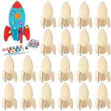 24 Pcs DIY Wood Rockets Painting Crafts Kits for Kids, Space Wooden Unfinishe...