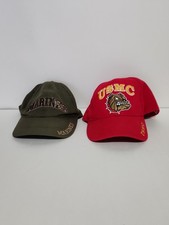 Lot of 2 USMC Marine Corps Baseball Hats Caps Red Bulldog Olive Green