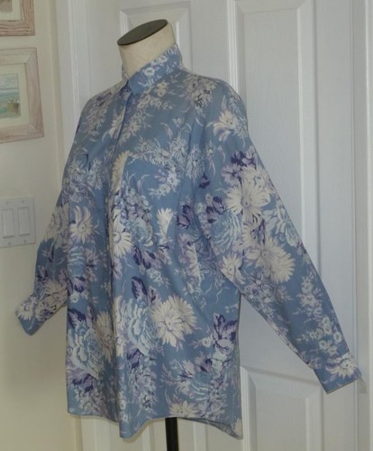 Laura Ashley Vintage 80er GB weiß blau lila CottageCore Blumen Ex-Longbluse 8 - Bild 4 von 20