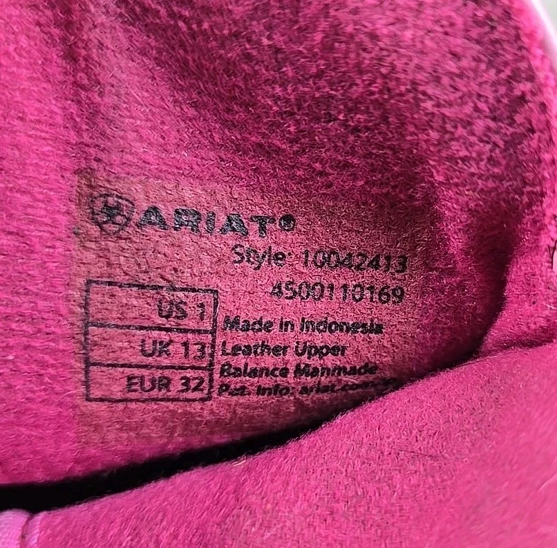 Bota ARIAT Youth Firecatcher Western Vaquera Puntera Cuadrada Talla 1 Costura Rosa Foto 4 de 4