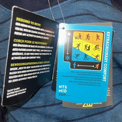 Smartwool Merino Wool Men’s Large 250 G Next To Skin Base Layer Crew Blue NEW - Picture 7 of 10