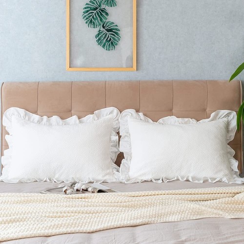 Pillow Shams Set of 2 Pure Cotton Champray Ruffled Edge,Thick and Solid Washe... - Picture 4 of 9