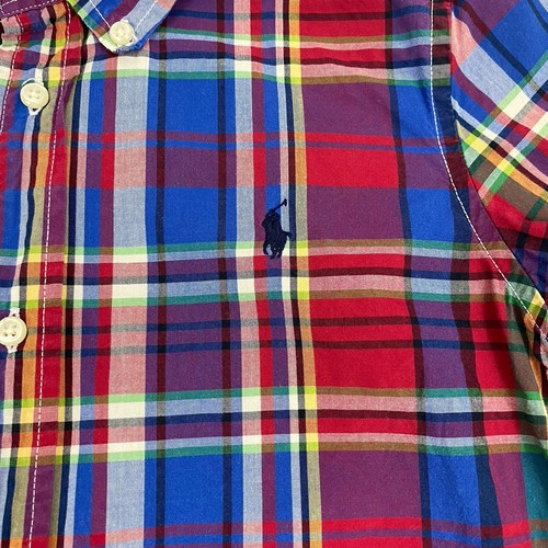 Polo Ralph Lauren Button Up Shirt Boys Sz 7 Plaid Multicolor Cotton Short Sleeve - Picture 4 of 11