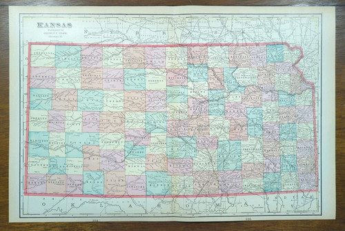 Vintage 1907 KANSAS Map 22"x14" ~ Old Antique Original TOPEKA SHAWNEE COUNTY KS - Picture 2 of 7