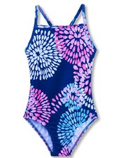 Nokecina Girls Swimsuit Size 6-7 Years Old Blue Flowers 3D Printed Kids One