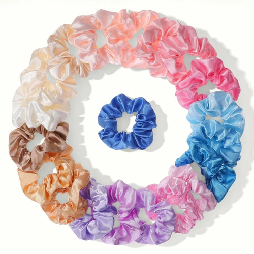25 Pcs Satin Scrunchies Elastic Hair Ties Women Solid Color Hair Bands - Picture 83 of 83