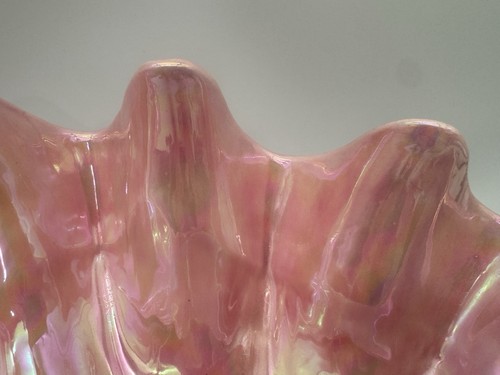 VTG Pink Iridescent Ceramic Clam Shell Bowl Centerpiece Dish Mid Century Decor - Picture 7 of 17