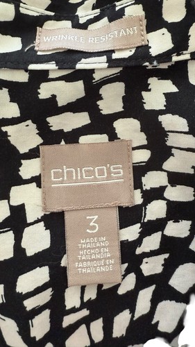 Chico’s Women’s Sz 3(XL) No Iron Black White Geometric Print Blouse - Picture 6 of 7
