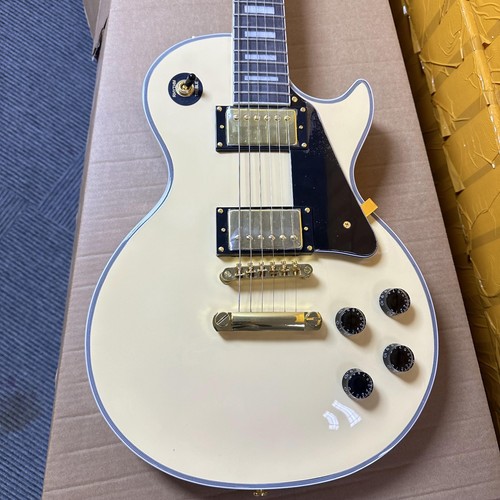 Guitarra Eléctrica LP Amarillo Crema 6 Cuerdas Cuerpo Sólido Madera Caoba Piezas Doradas - Imagen 5 de 17
