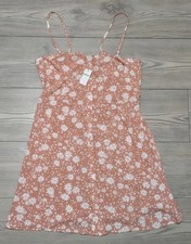 Aerie Coral Pink Daisy Button Front Spaghetti Strap Mini Dress Size Small NEW