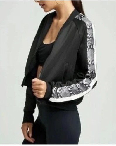 PAM & GELA Crop Black With Boa Python Stripe Track Jacket - Size S - Picture 2 of 8