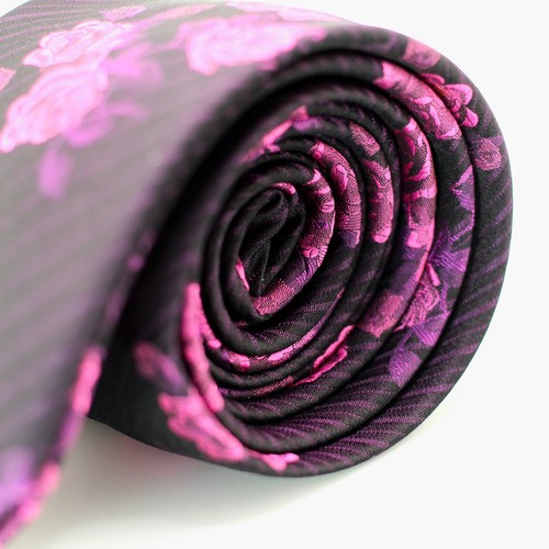 Pure Silk Men's Slim Tie Floral Rose Pattern by William Hunt - Picture 11 of 24