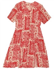 VINTAGE Womens Short Sleeves Shirt Dress IT 44 Medium Red Floral Viscose FZ06