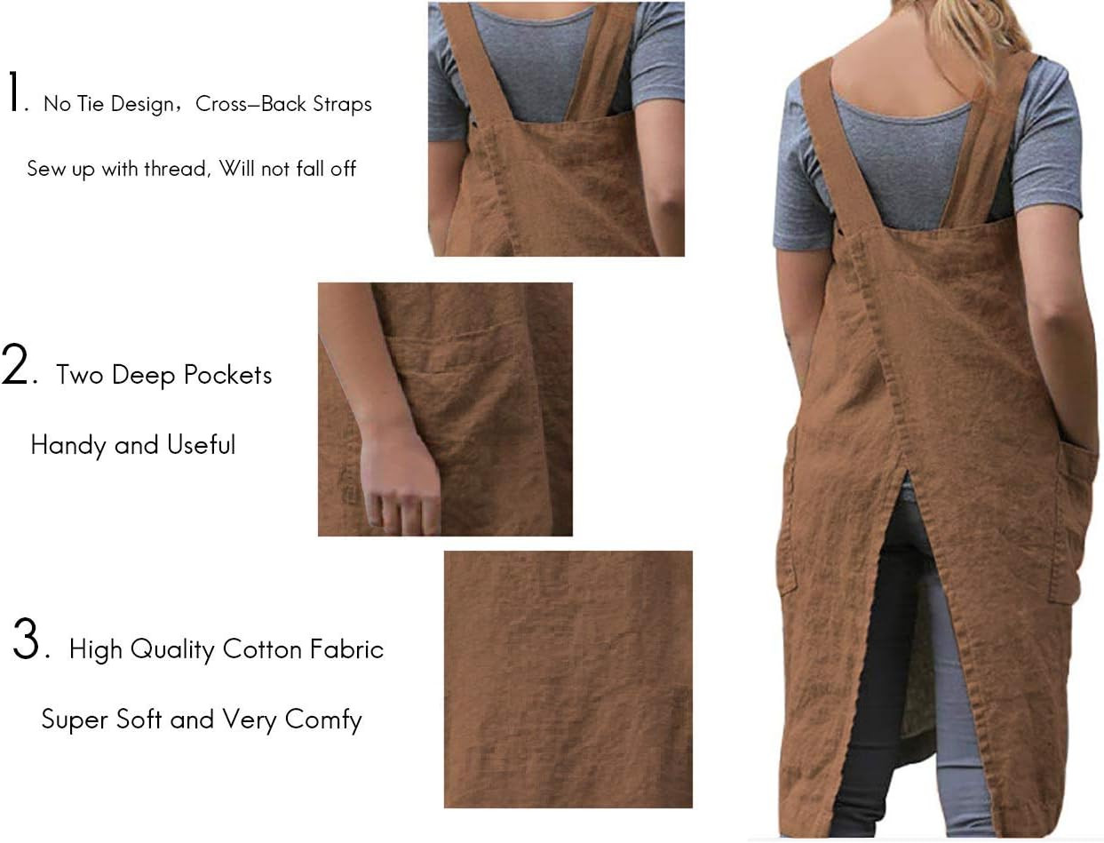 Women's Pinafore Square Apron Baking Cooking Gardening Works Cross Back Cotton/L