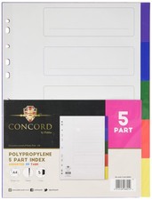 Concord Plastic Subject Dividers Polypropylene 120 Micron Europunched 5-Part A4