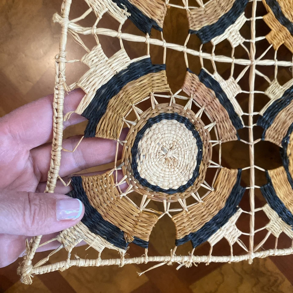 "Panel colgante de pared tejido africano vintage arte tribal artesanal 20x21"" geométrico" Foto 3 de 4