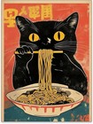 Black Cat Eating Ramen Poster Cute Japanese Style Wall Art Cozy Anime Aesthetic