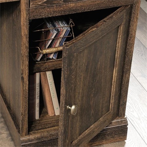 Pemberly Row Farmhouse Engineered Wood Executive Desk in Iron Oak - Picture 18 of 20