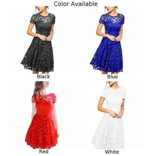 Women's Plus Size Lace Short Dress Crew Neck Evening Party Cocktail M 5XL - Picture 4 of 18