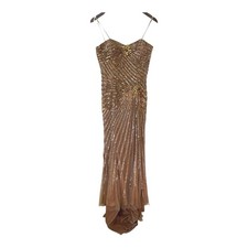 JOVANI art deco beaded bronze gown with train size 10