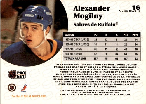 1991-92 Pro Set #16 Alexander Mogilny Signed Buffalo Sabres - Picture 2 of 2