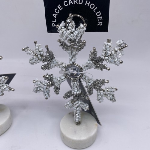 Robert Stanley Weiß Silber 5" Perlen Schneeflocke Tischkartenhalter Marmorsockel - Bild 3 von 8