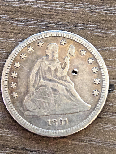 1861 Silber Quarter Dollar Sitzende Freiheit