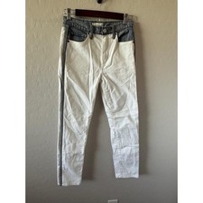 Joie Jeans Unisex 24 White Blue Denim Straight Leg TwoTone Side Stripes Modern