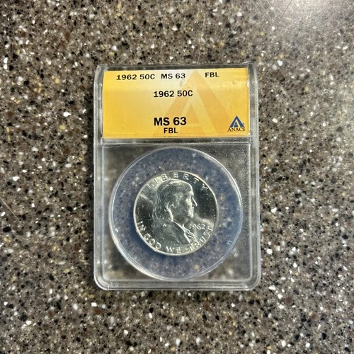 1962 Franklin US Half Dollar,   MS63 by ANACS,   FBL,   SUPERB looking coin!!