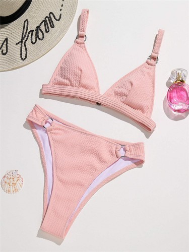 Mujeres Traje de baño Color liso Sexy Bikini Triángulo Correa Espalda Sin Espalda Dividido Traje de baño - Imagen 18 de 29