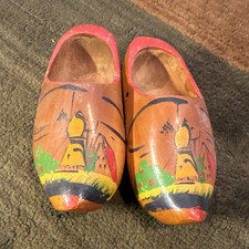 Hand-Painted Wooden Dutch Clogs Decorative Pair, Folk Art Multicolor mini