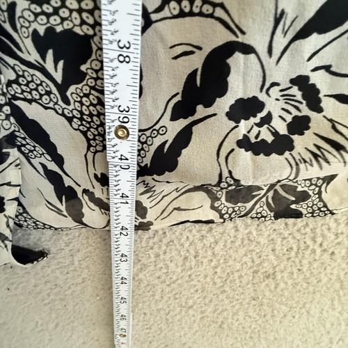 Y2K Silk Wrap Dress sz 12 100% Silk Black White Floral Belted Long Sleeve - Picture 7 of 9