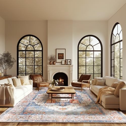 Washable 8x10 Area Rugs, Rugs for Living Room, Low 8' x 10' (Rectangular) Blue - Bild 1 von 7
