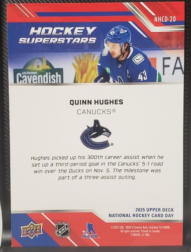 2025 Upper Deck National Hockey Card Day #NHCD-20 Quinn Hughes - Bild 2 von 2